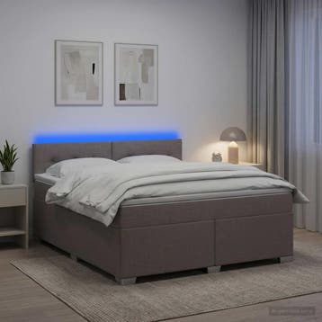 vidaXL Boxspring Bed met Matras en LED Taupe 140 x 200 cm, Verzenden, Nieuw