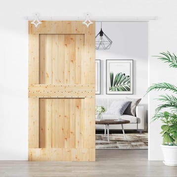 vidaXL Schuifdeur Natuurlijk en Wit 100 x 210 cm Massief, Verzenden, Nieuw