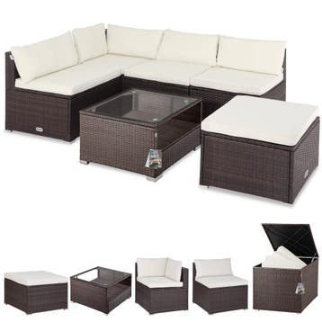 Polyrotan XL Lounge Bruin/Crème met Polyrotan kussenbox B.., Tuin en Terras, Verzenden, Nieuw