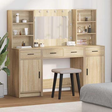 vidaXL Make-up tafel set met LED 3 st Sonoma Eiken Bewerkt, Verzenden, Nieuw