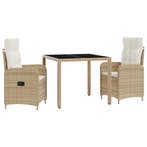 vidaXL Buiten eettafelset 3 pcs Beige en Crème Wit 90 x 90 x, Verzenden, Nieuw