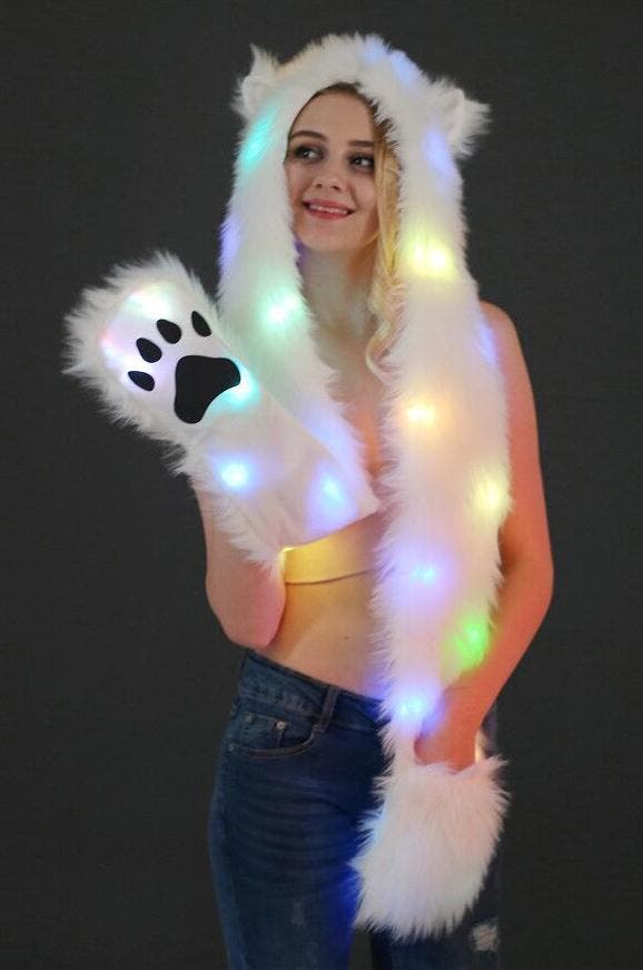 Hood Led Lampjes IJsbeer Muts Wanten Oortjes Wit Bontmuts Sp, Kleding | Dames, Mutsen, Sjaals en Handschoenen, Nieuw, Ophalen of Verzenden