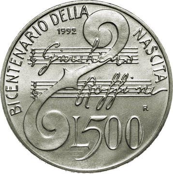 Italië. 500 Lire 1992 Gioacchino Rossini  BU (Zonder