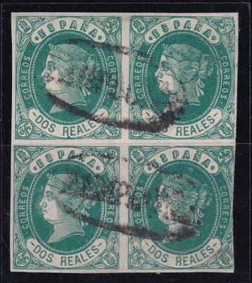 Spanje 1862 - Isabel II - 12 Cuatos groen - Edifil 62 -, Gestempeld