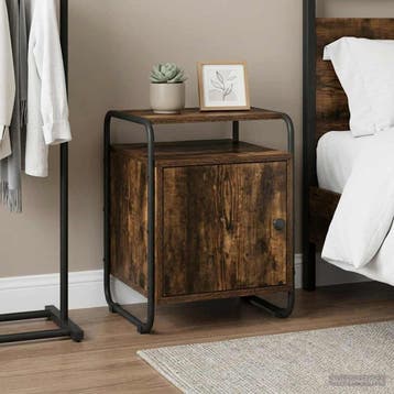 vidaXL Nachtkastje Gerookt eiken Bewerkt hout, Minder dan 45 cm, Verzenden, Nieuw, Minder dan 55 cm