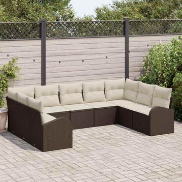 vidaXL Bankstel 9 st 9-zits Bruin poly rattan, Verzenden, Nieuw, Meer dan 8 zitplaatsen