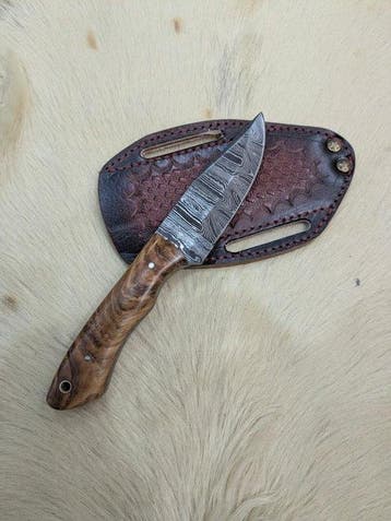 Damascus Steel Artisan Knife with Dark Wood Handle 228 -