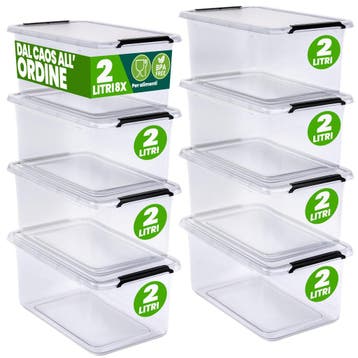 Opbergbox Transparant Set van 8 20x15x12cm 2L (Opbergmanden), Verzenden, Nieuw