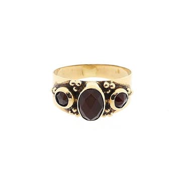 Vintage gouden ring met granaat, Gebruikt, Ophalen of Verzenden, Kleiner dan 17, Met edelsteen