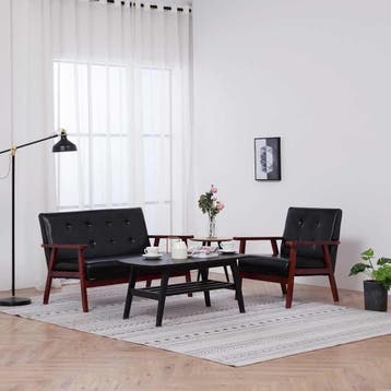 vidaXL 2-delig Bankstel kunstleer zwart, Verzenden, Nieuw, Leer, Minder dan 150 cm