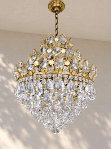 Kroonluchter - Verguld messing - Antieke kristallen lamp