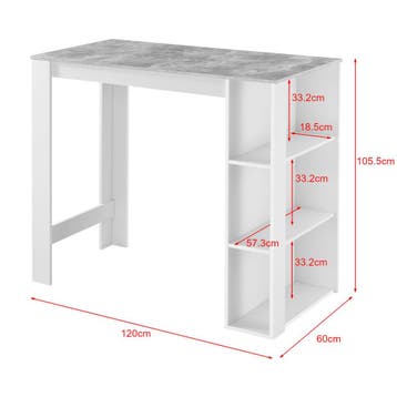Bartafel Danderyd met 3 planken 120x60x105,5 wit en betonkle, Verzenden, Nieuw
