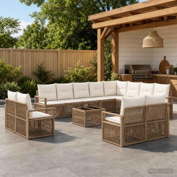 vidaXL Tuinbankenset 13 st Beige poly rattan, Verzenden, Nieuw, 3 zitplaatsen