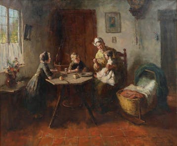 Bernard de Hoog (1866-1943) - Dutch Interior with mother and