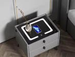 Slim Nachtkastje met LED en Oplader – 2 Lades, Zwartgrijs, Verzenden, Nieuw