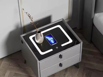 Slim Nachtkastje met LED en Oplader – 2 Lades, Zwartgrijs, Verzenden, Nieuw