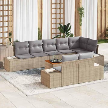 vidaXL Tuinbankenset met kussen 9 pcs Beige poly rattan, Tuin en Terras, Tuinsets en Loungesets, Verzenden, Nieuw, Rotan, Meer dan 8 zitplaatsen
