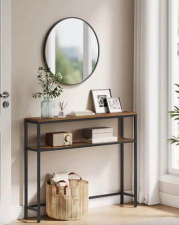 Consoletafel Industrieel met 2 planken - Vintage Bruin, Huis en Inrichting, Tafels | Bijzettafels, Verzenden, Nieuw, 75 cm of meer