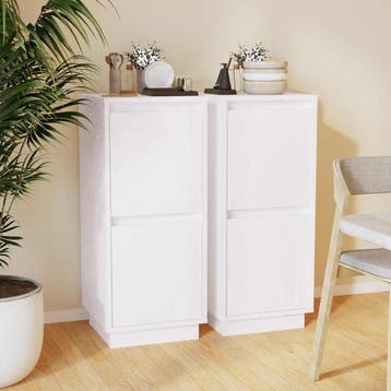 vidaXL Dressoirs 2 st 31,5x34x75 cm massief grenenhout wit, Verzenden, Nieuw, Grenenhout, Minder dan 50 cm