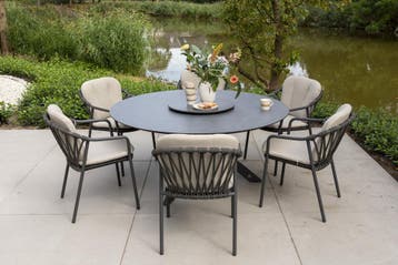 Manitoba Locarno dining tuinset 160 cm rond 7 delig HPL, Ophalen of Verzenden, Nieuw