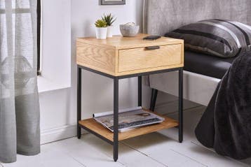 Industrieel nachtkastje ELEMENTS 40cm eiken bijzettafel met, Ophalen of Verzenden, Nieuw