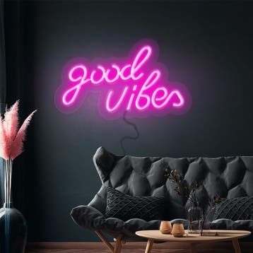 GGM Gastro | Led lichtbord - good vibes - Roze - 405x200mm |, Verzenden, Nieuw, Effen, Bord(en)