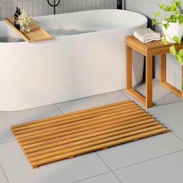 vidaXL Badmat Effen Bruin 100 x 53 x 2,5 cm Massief, Verzenden, Nieuw, Bruin