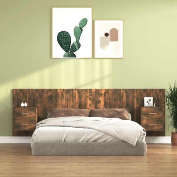 vidaXL Hoofdbord met kastjes bewerkt hout gerookt, Verzenden, Nieuw, Bruin, Hout