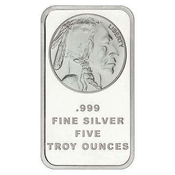 5 Troy Ounce - Zilver .999 - 5 oz Silvertowne Buffalo 999, Postzegels en Munten, Edelmetalen en Baren