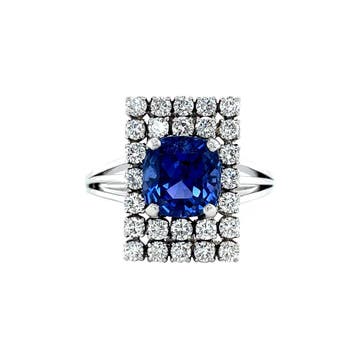 Witgouden vintage ring met saffier en diamant 14 krt, Ophalen of Verzenden, Nieuw
