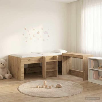 vidaXL Hoge Bed Frame met Bureau voor Kinderen 2 st, Verzenden, Nieuw, Bruin, Hout