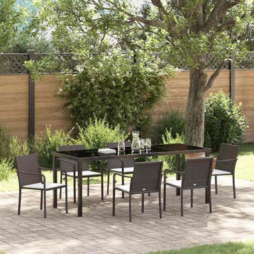 vidaXL Tuin eettafelset 7 st Bruin en zwart PE Rattan, Verzenden, Nieuw, Rotan, 7 zitplaatsen