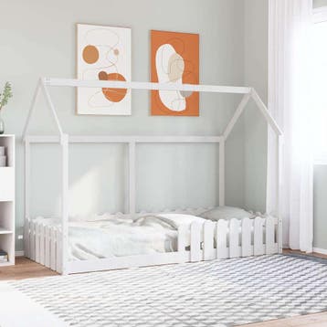 vidaXL Bedhuis wit massief grenenhout 90x190 cm, 90 cm, Eenpersoons, Verzenden, Wit