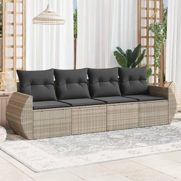 vidaXL 4-delige Loungeset met kussens poly rattan lichtgrijs, Verzenden, Nieuw, Loungeset