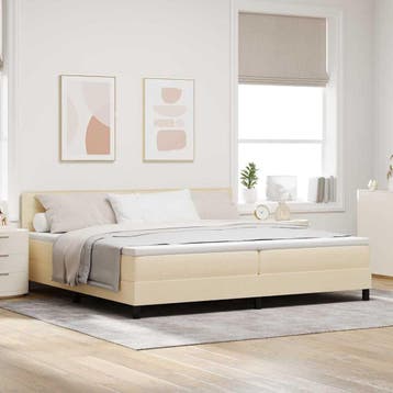 vidaXL Boxspring bed met LED-stripverlichting Crème 200 x, Verzenden, Crème, Stof, Nieuw