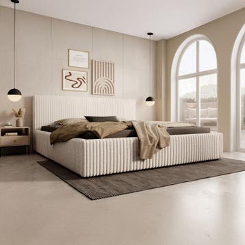 Tweepersoonsbed 180x200 fluffy ribstof beige | nieuw, Verzenden, Beige, 180 cm, 200 cm