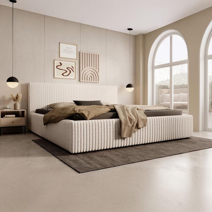 Tweepersoonsbed 180x200 fluffy ribstof beige | nieuw, Huis en Inrichting, Slaapkamer | Bedden, 180 cm, 200 cm, Beige, Nieuw, Stof