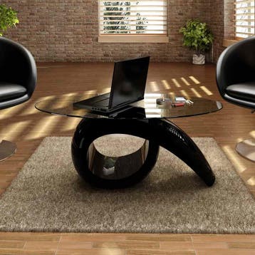 vidaXL Salontafel met ovaal glazen tafelblad hoogglans zwart, Huis en Inrichting, Tafels | Salontafels, 100 tot 150 cm, Verzenden