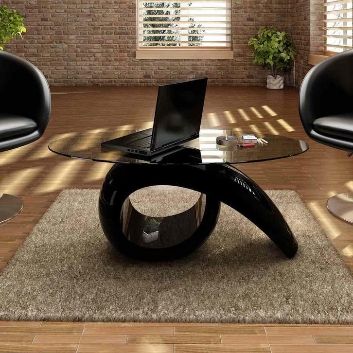 vidaXL Salontafel met ovaal glazen tafelblad hoogglans zwart, Huis en Inrichting, Tafels | Salontafels, Ovaal, Nieuw, Glas, Minder dan 50 cm