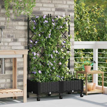 vidaXL Tuinplantbak met schutting en wielen 2 st Zwart PP, Tuin en Terras, Verzenden, Nieuw, Minder dan 60 cm