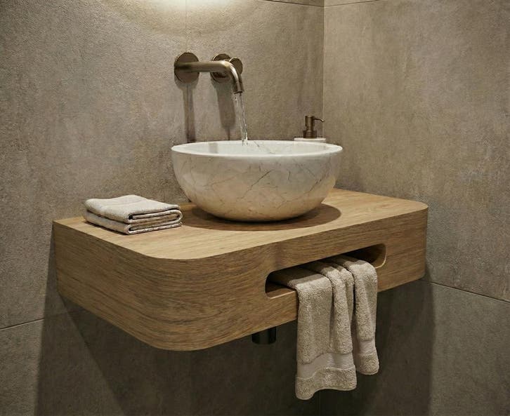 Massief Eiken Toiletmeubel | Unieke Ronde Hoeken | Design, Huis en Inrichting, Badkamer | Badkamermeubels, 25 tot 50 cm, Nieuw