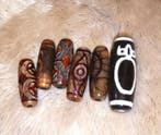Zeldzaam patroon: 6 stuks Tibetaanse Dzi - Amulet - Zeldzaam