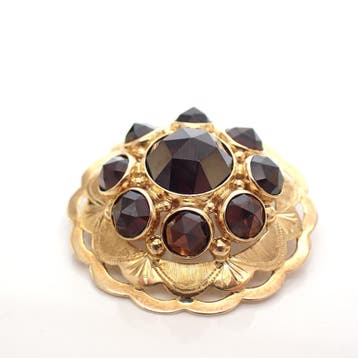 Vintage gouden hanger/broche met granaat stenen, Ophalen of Verzenden, Gebruikt, Goud, Overige merken