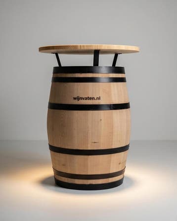 Eikenhout wijnvat 225L statafel met houten blad - NIEUW!, Ophalen of Verzenden, Nieuw