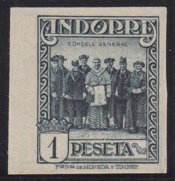 Andorra 1935/1943 - Types van 1929-1934. 1 peseta, zwart. -, Gestempeld