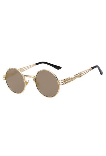 KIMU® Ronde Zonnebril Steampunk Heren Goud Montuur Rond Goud, Ophalen of Verzenden, Nieuw