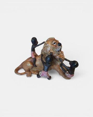 sculptuur, Gentil lion - 5 cm - Koud geverfd brons, Antiek en Kunst