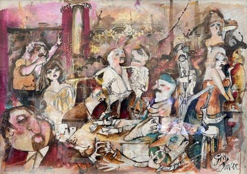 Guy Olivier (1964) - Cafe Scene, Antiek en Kunst, Kunst | Schilderijen | Modern