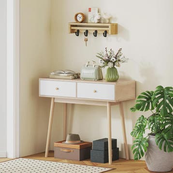 Homcom Console Tafel met 2 Lades - Modern Eiken & Wit - 86x3, Verzenden, Nieuw