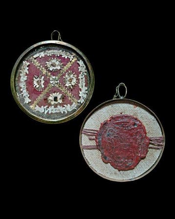 Reliekhouder - Messing, Glas, Textiel - 1850-1900 - Ex, Antiek en Kunst